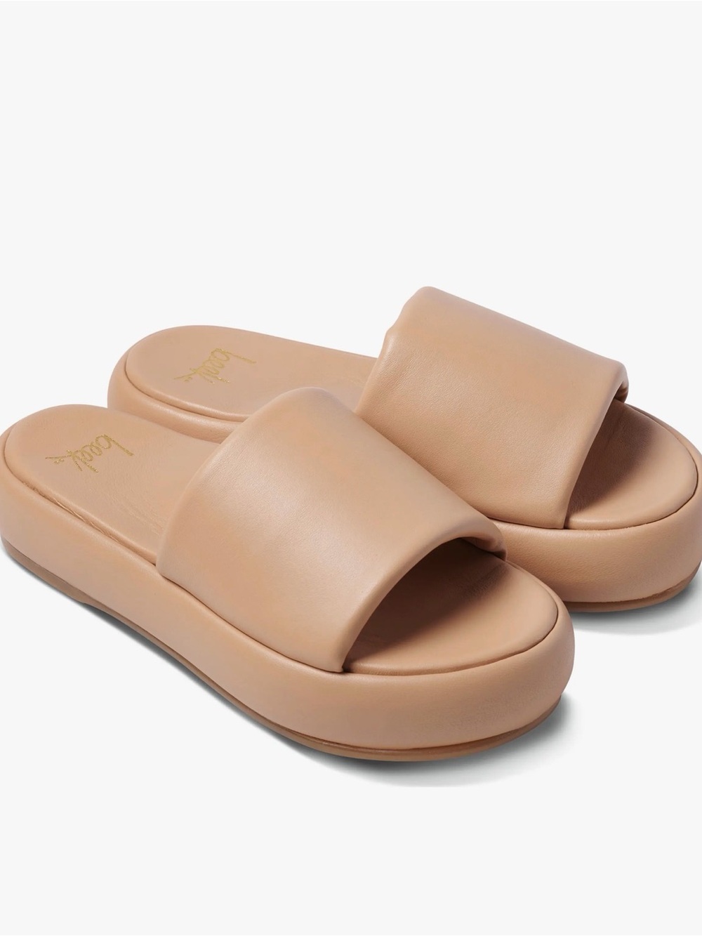 NWOT! Beek Trumpeter Platform Slide Sandals in Beach Tan Leather